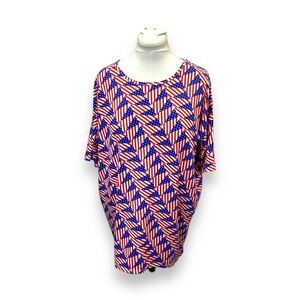 LulaRoe Women’s Irma Short Sleeve Crew Neck High-Low Tee, Patriotic, size M